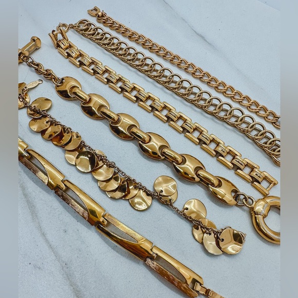 Bundle of 6 Vintage gold chunky bracelets - Picture 2 of 3